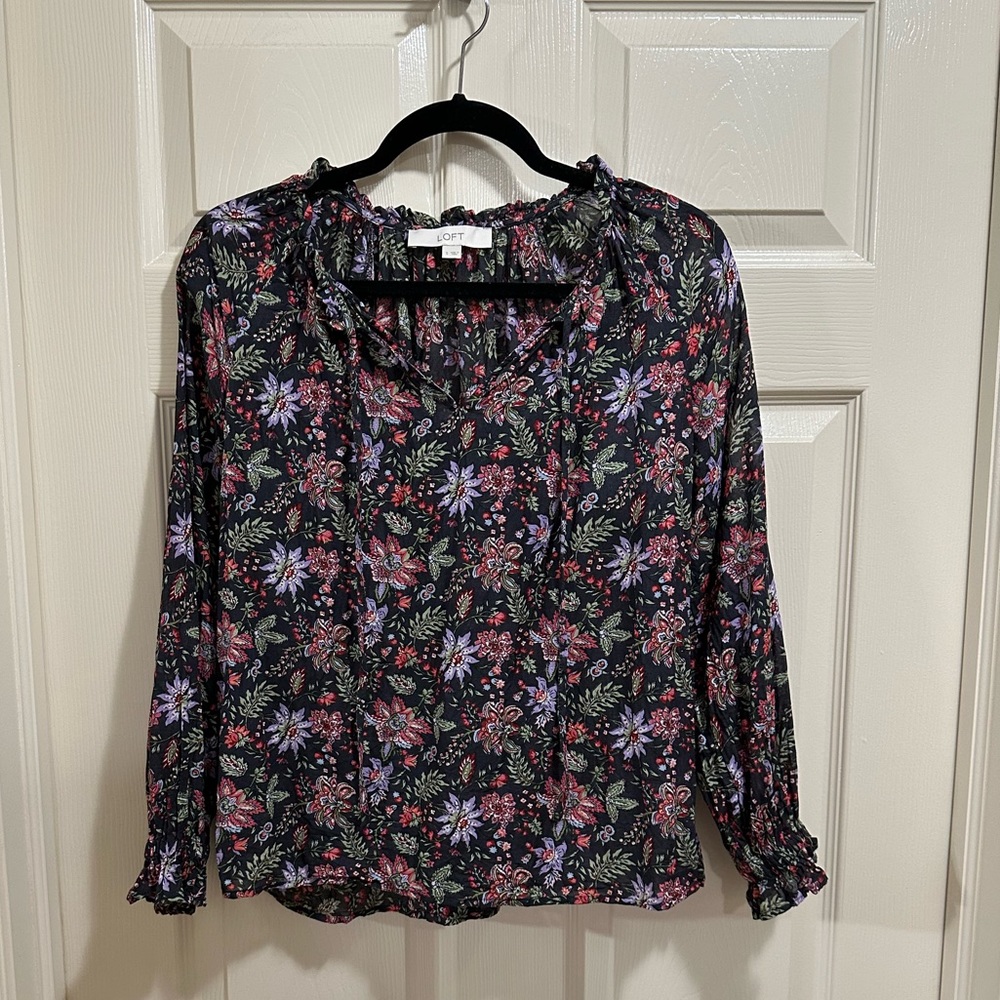 LOFT black floral blouse size S - Picture 1 of 5